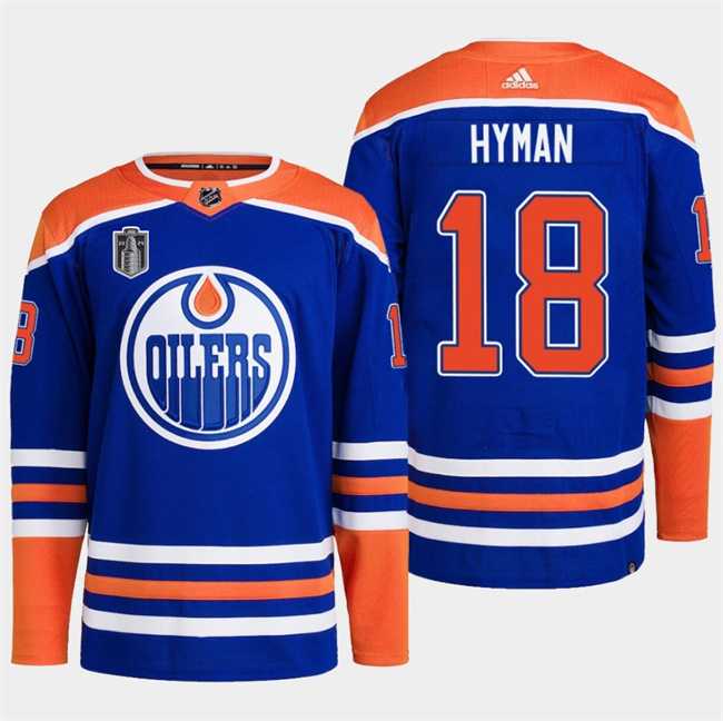 Men%27s Edmonton Oilers #18 Zach Hyman Royal 2024 Stanley Cup Final Patch Stitched Jersey Dzhi